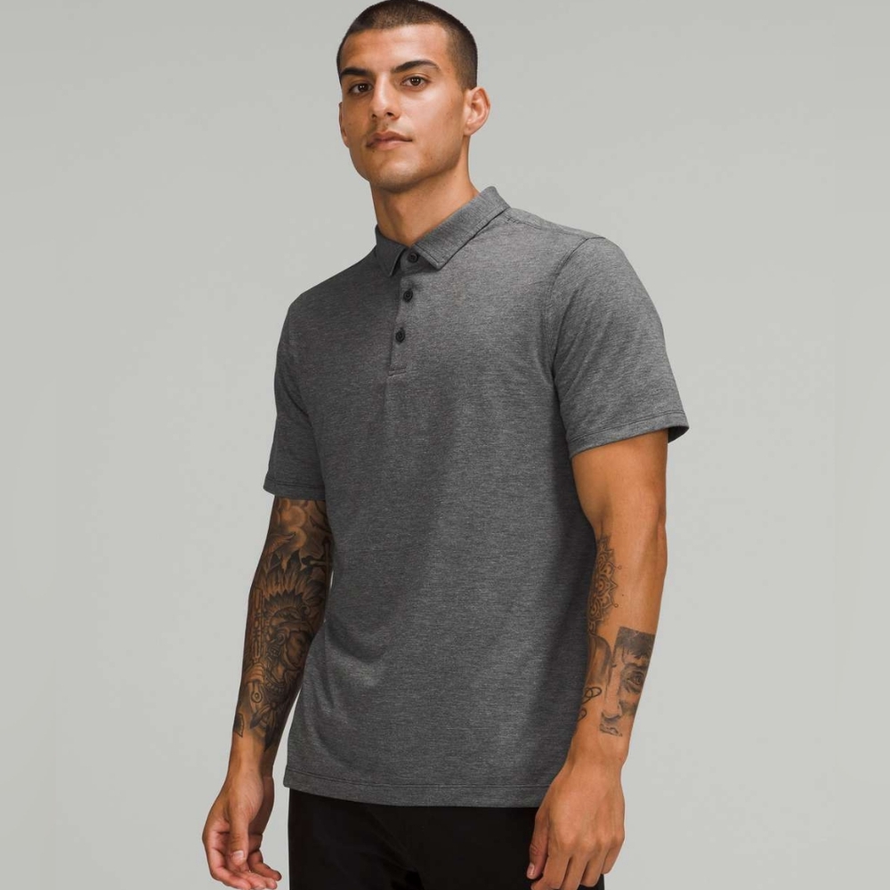 Lululemon Evolution Short Sleeve Polo Shirt Pique Fabric Heathered Black Size S